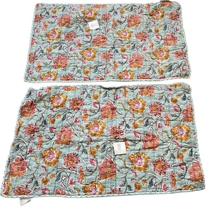 Threshold Earthy Vines Quilt pillow shams King Size 2 pieces light blue floral - Picture 1 of 3