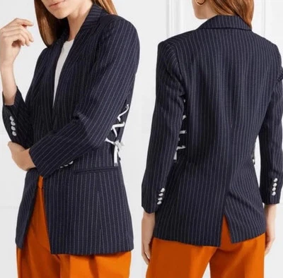 VERONICA BEARD Women’s Taylor Lace Up Side Navy Pinstripe Blazer Jacket Sz 2 - Image 1 of 4