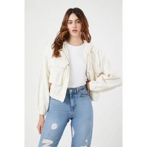 Forever 21 Damen Baggy Jacke weiß Cord Kapuze Cropped Oversized Größe L - Bild 1 von 9