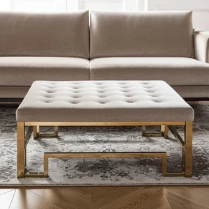 36" Champagne Polyester Tufted Cocktail Ottoman - Picture 1 of 9
