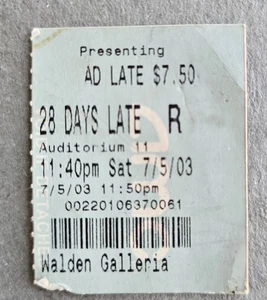 Boleto de cine vintage 28 días después 7-5-2003 Cillian Murphy Brendan Gleeson - Imagen 1 de 2