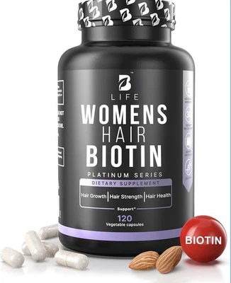 BIOTIN 10000 mcg Nail Skin Hair Growth Vitamins with keratin, B,C,A,E 120 CAPSUL - Image 1 of 4