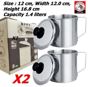2X Set Thai Zebra Brand Stainless Steel Silver Water Mug with Lid Kitchenware No - Picture 1 of 6