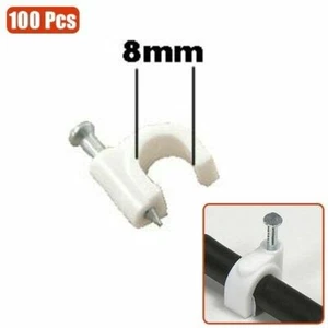 100 pcs of White 8mm Circle Ethernet Nylon Wire Cable Clips Clamps w/ Steel Nail - Picture 1 of 5