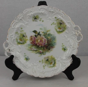 Antiker deutscher Rosenthal Kuchenteller mit Henkeln - handbemalte Rosen - Bild 1 von 12