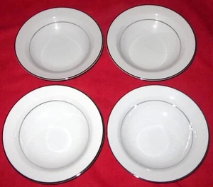 SET OF 4 SANGO SHEFFIELD 3725 FRUIT DESSERT BERRY BOWLS 5 1/2" WHITE SILVER TRIM - Picture 1 of 7