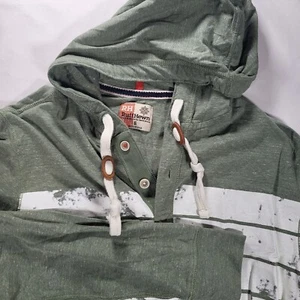 Ruff Hewn Men's Small Lightweight Green White Stripe Henley Hoodie - Imagen 1 de 8
