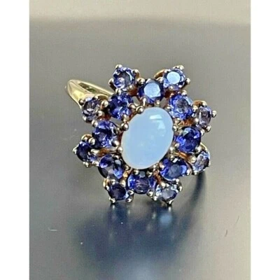 GEMS EN VOGUE 14K YELLOW GOLD OPAL & BLUE IOLITE RING SIZE 6 SKY Foto 1 de 4