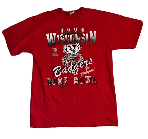 Vintage Wisconsin Badgers 1994 Rose Bowl T-Shirt Sz L Red Made USA 90s NCAA Cover