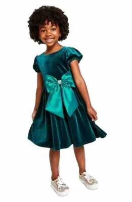 RARE EDITION Little Girls Hunter Green Velvet Cap Sleeve Dress NWT $74 - Image 1 of 4