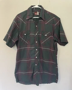 Vintage Wrangler Pearl Snap Shirt Mens Large Tall Plaid Green Western - Picture 1 of 9