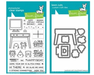 New! Lawn Fawn VIRTUAL FRIENDS Clear Stamp and Die Set LF2504 & LF2505 - Picture 1 of 1