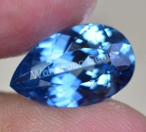 7.45 Ct Natural Swiss Blue Topaz Pear Flawless CERTIFIED Loose Gemstone - Picture 1 of 7