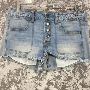 American Eagle Curvy Damen-Shortie hoher Bund 8 blau Knopfleiste geflochten bequem - Bild 1 von 15