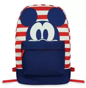 Disney Mickey Mouse rot, weiß & blau gestreifter Rucksack ~ Neu mit Etikett - Bild 1 von 4