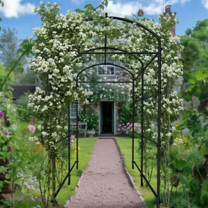 220cm Garden Arch Trellis Extra Tall Metal Tunnel Trellises Arbors with Stakes - Picture 1 of 14