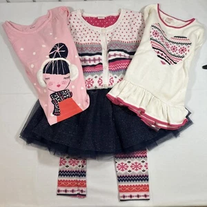 Gymboree Girls 5 Piece Set Tutu Cardigan Leggings Fair Isle Size 5 Pink Blue - Picture 1 of 12