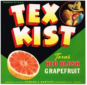 ORIGINAL CITRUS CRATE LABEL VINTAGE 9X9 1959 FILE TEX KIST BROWNSVILLE TEXAS - Picture 1 of 1