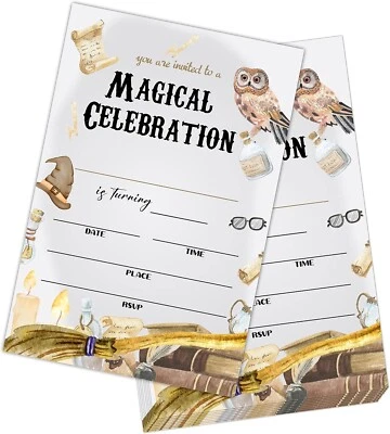 Tarjetas de invitación de fiesta de cumpleaños Wizard relleno de doble cara con sobres, 20 piezas Foto 1 de 4