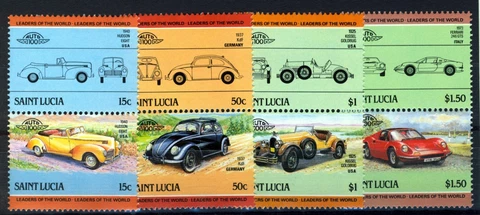 St Lucia 1985, Automobile/car III set, 4 pairs, 8v VF MNH, Mi 740-747 cat 4€ Cover