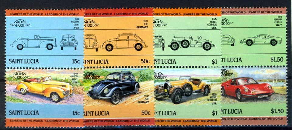St Lucia 1985, Automobile/car III set, 4 pairs, 8v VF MNH, Mi 740-747 cat 4€ - Изображение 1 из 1