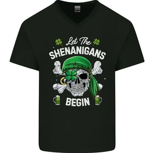 Camiseta de algodón con cuello en V Día de San Patricio Let the Shenanigans Begin para hombre - Imagen 1 de 37