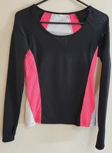 Lorna Jane womens long sleeve running shirt pink black grey Mesh Thumbies Small - Picture 1 of 11