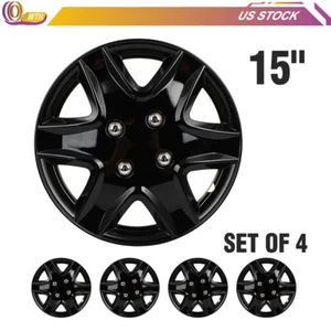 4X 15" Wheel Hub Caps Black For R15 Tires Rim All Makes Models Wheel Cover Kit - Picture 1 of 9