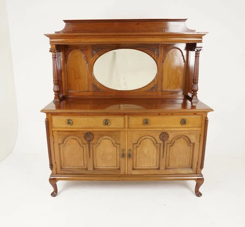Antique Mahogany Sideboard, Mirror Back, Carved Art Nouveau Buffet, 1920s, H134 Cover