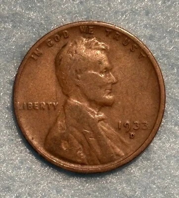 Lincoln Wheat Penny 1933 D - G/VG X-214 Foto 1 de 3