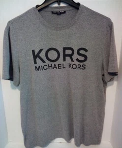 Michael Kors Women's Large Shortsleeve T-Shirt With Stretch Gray/Black Lettering - Picture 1 of 3