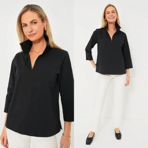 Tuckernuck NEW Black Sullivan Classic Collared 3/4 Sleeve V Neck Blouse Size M - Picture 1 of 9