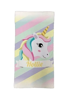 Personalised Children's Unicorn Microfiber Towel, Striped, 50 x 100cm, Any Name - Picture 1 of 3