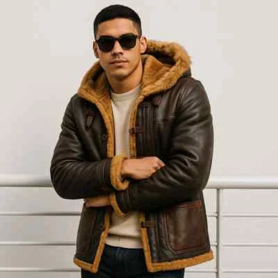 Men’s B3 RAF Aviator Bomber Jacket Real Sheepskin Shearling Leather Flight Coat - Image 1 of 4