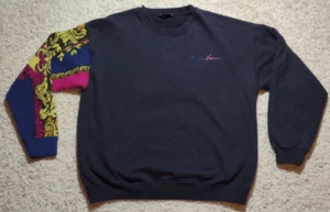 Versace Crewneck Sweatshirt Men's Large Blue Cotton with Wool Sleeve Mitchel Fit - Picture 1 of 15