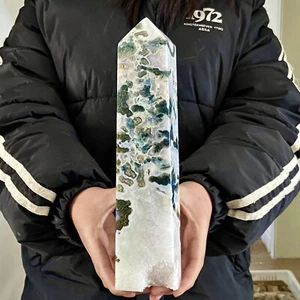 Colonne d'agate d'herbe d'eau naturelle 2,7 lb obélisque quartz cristal échantillon colonne - Photo 1/14