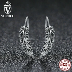 Pendientes colgantes de gancho de plata esterlina 925 con hoja amorosa Voroco circonita cúbica joyería - Imagen 1 de 6