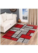 Area Rug 5x7 Gray Red Abstract Boxes (a)
