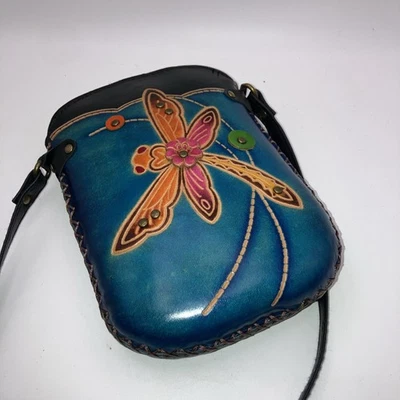 CHALA  Vegan Leather Dragonfly Wallet Crossbody Purse Teal & Brown 7” x 4.5” - Image 1 of 4