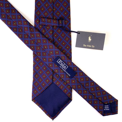 Corbata POLO Ralph Lauren azul baya/rojo medallón seda hecha a mano en Italia nueva Foto 1 de 4