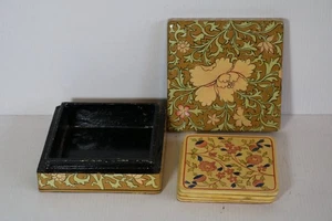 Vintage Kashmir Arts Emporium Hand Painted Papier Mâché Coaster Set Box Harrods - Picture 1 of 10