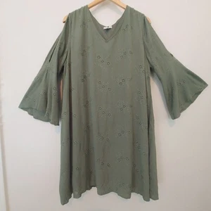 Vestido para mujer Cato XL verde ojales acampanado manga abertura - Imagen 1 de 7