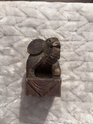Vintage Hand Carved Wood Foo Dog - Image 1 of 4