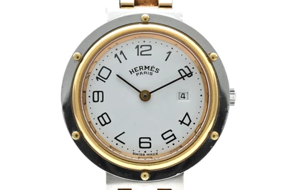 [N・NEUF] HERMES Clipper bicolore or argent cadran blanc date quartz unisexe... - Photo 1/4