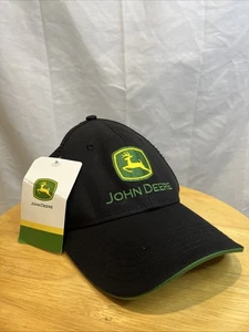 John Deere Embroidered Logo Trucker Hat Black  Green Yellow Logo Cap Nwt - Afbeelding 1 van 8