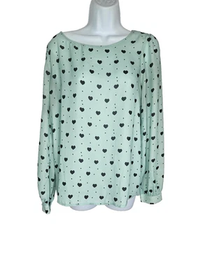 Blusa Forever 21 verde menta con estampado de corazón manga larga para mujer M romántica Foto 1 de 4