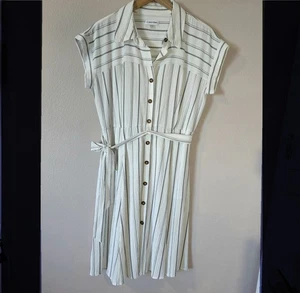 Calvin Klein Women’s White Striped Button Up Midi Comfy Dress - 12 - Picture 1 of 9