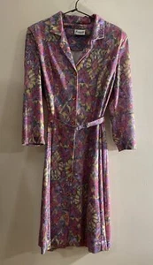 Vintage 70s Kenwall Retro Jersey Knit Floral Dress Sz 16 M L - Picture 1 of 7