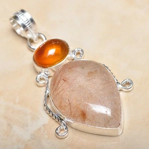 Handgefertigt Natürlich Strahlende Quarz Jaspis 925 Sterling Silber Anhänger 2 " - Bild 1 von 1