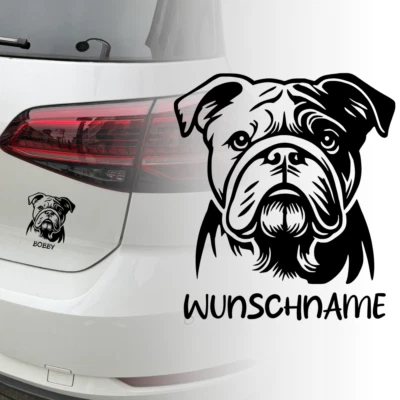 UNIDAMO Auto Aufkleber | Englische Bulldogge Hund Wunschname Personalisiert Sticker 648